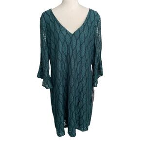 Karl Lagerfield Lace Green Leaf Pattern Dress Women Size 16 NWT Feminine Elegant